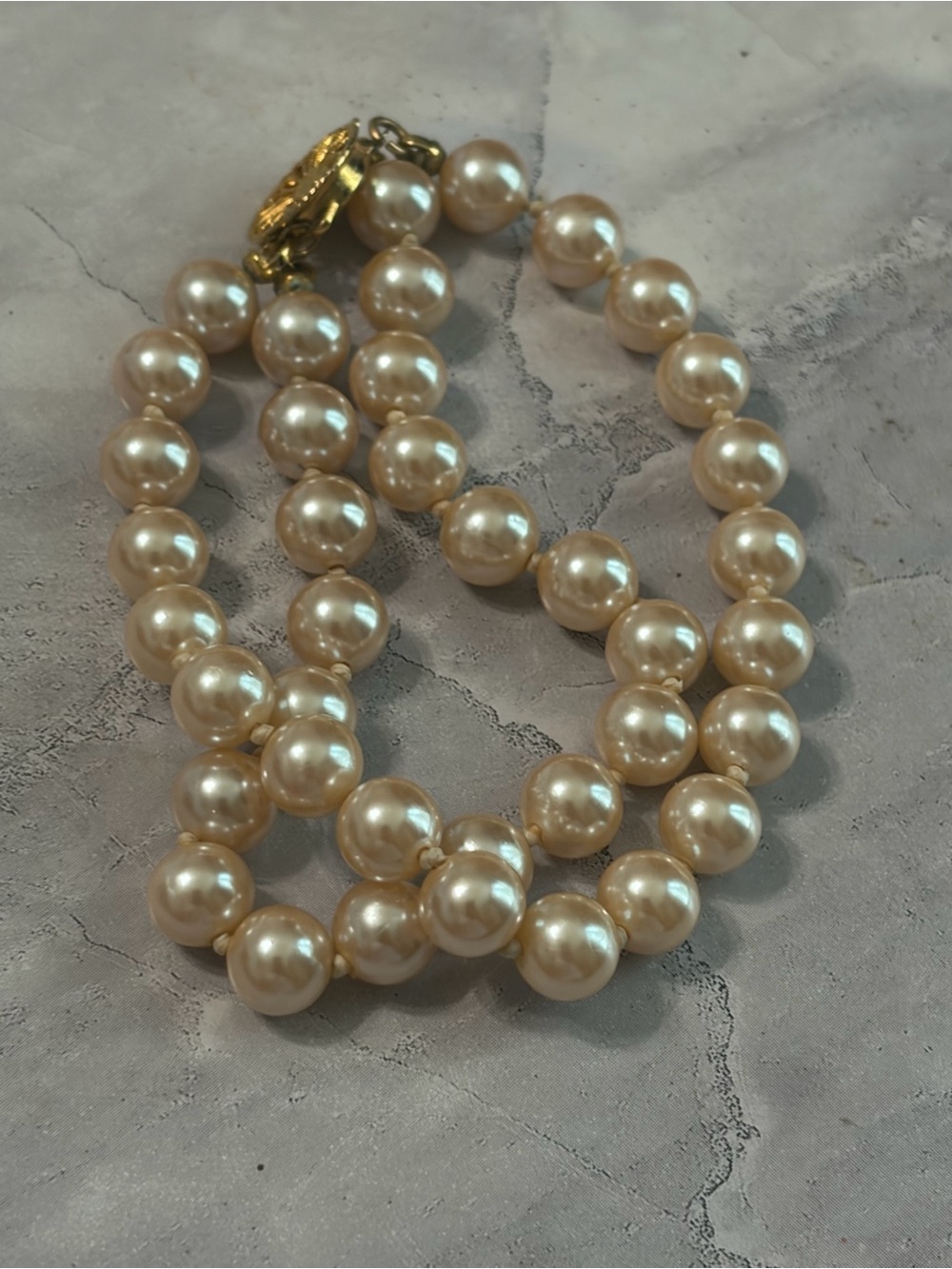 Vintage Faux Pearl Bracelet Two Strand Fits 7.25 wrist